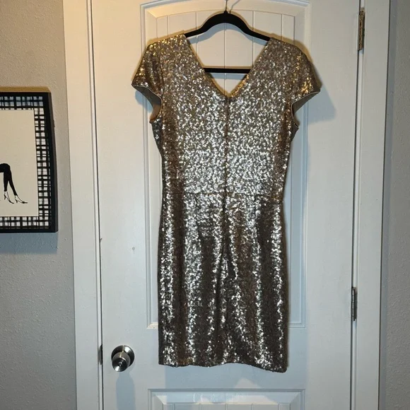 Dress the Population Gold Sequin Mini Dress Size Medium - Picture 2 of 5